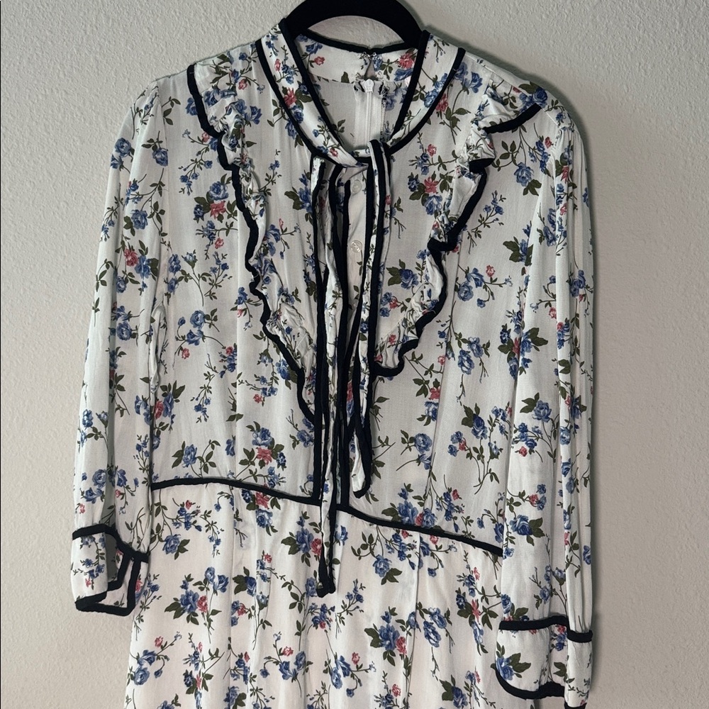 Floral Ruffle Blouse with Tie Neck